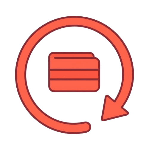 Illustration of a circular arrow looping around a wallet, representing an automatic refund