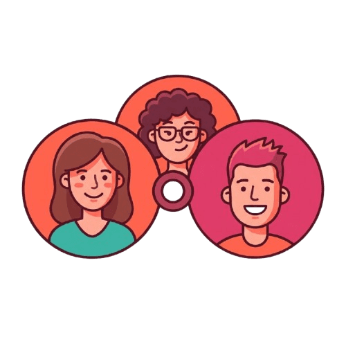 Illustration of three linked friendly figures, representing a Chama group