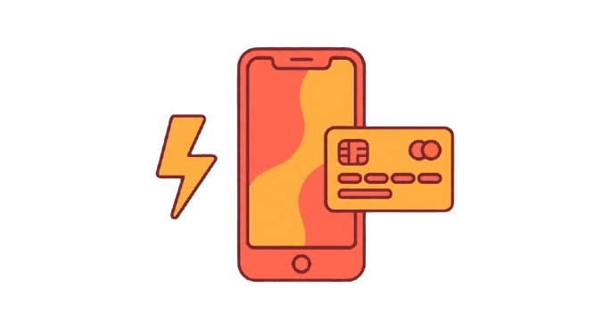 Illustration of a phone and payment card with a lightning bolt, representing instant payment
